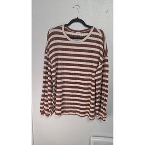 WIHOLL Striped Long Sleeve Top Womens XL Brown New With Tags
